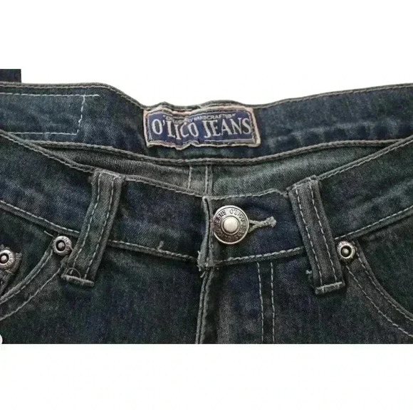 NWT Waist Size 29 Y2K Dark Wash Lace Up Flower Denim Flared Jeans Festival Boho - Picture 5 of 9